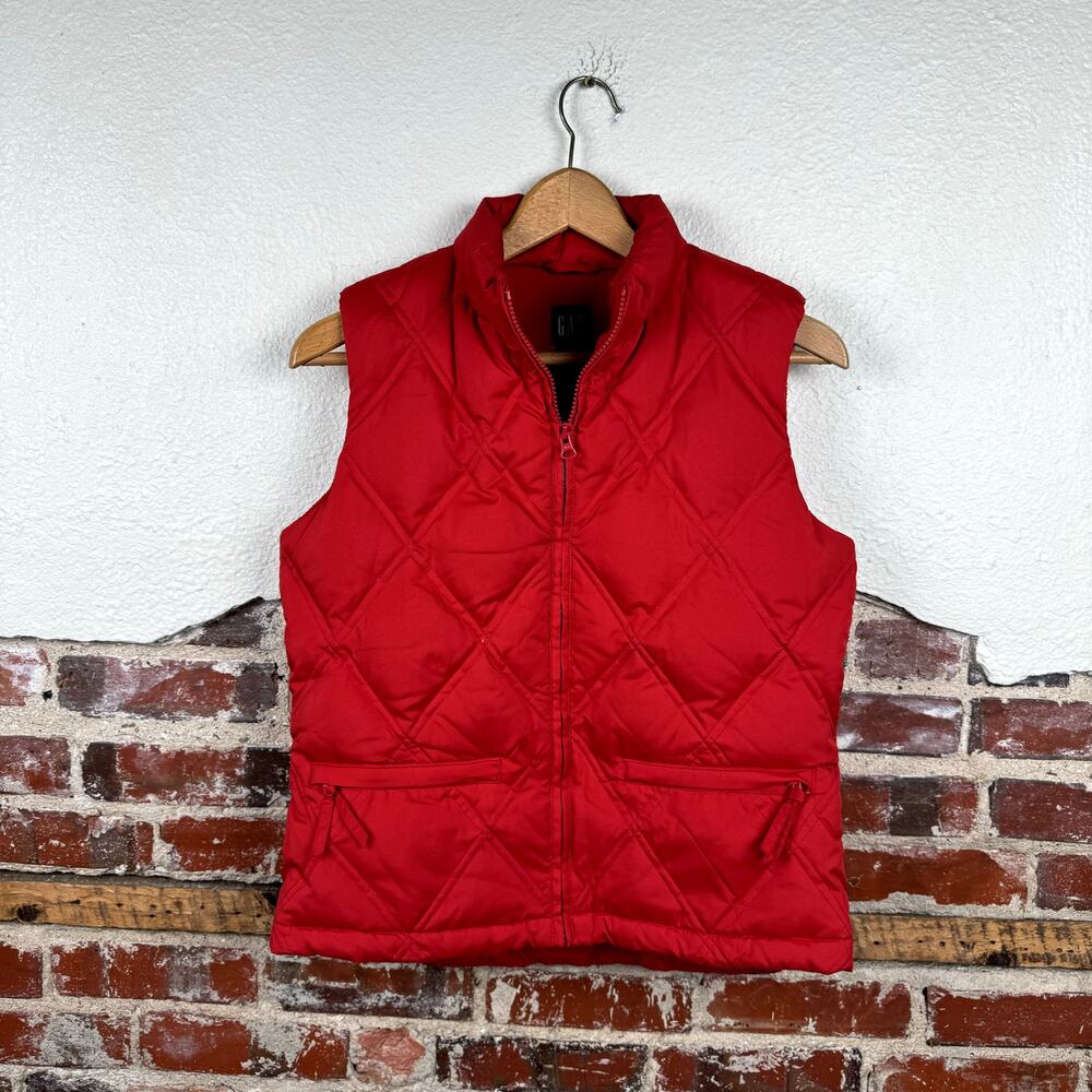 Vintage Gap Jacket Size Small Red Zip Up Puffer Vest Down Insulated Fleece Lined